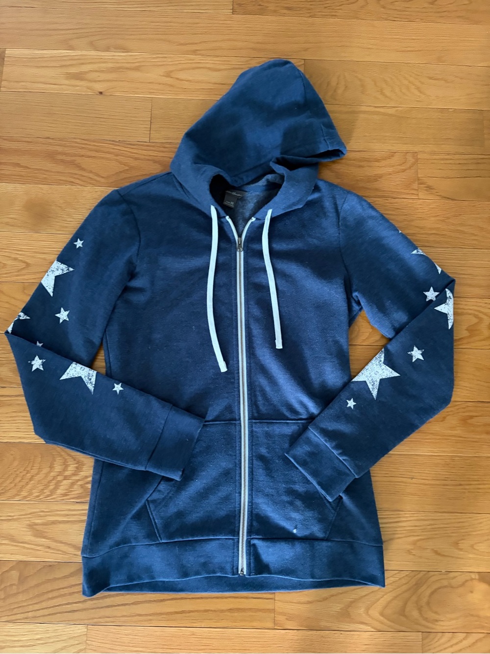 Eddie Bauer Navy Blue Zip-Up Hoodie with Star Sleeve Print